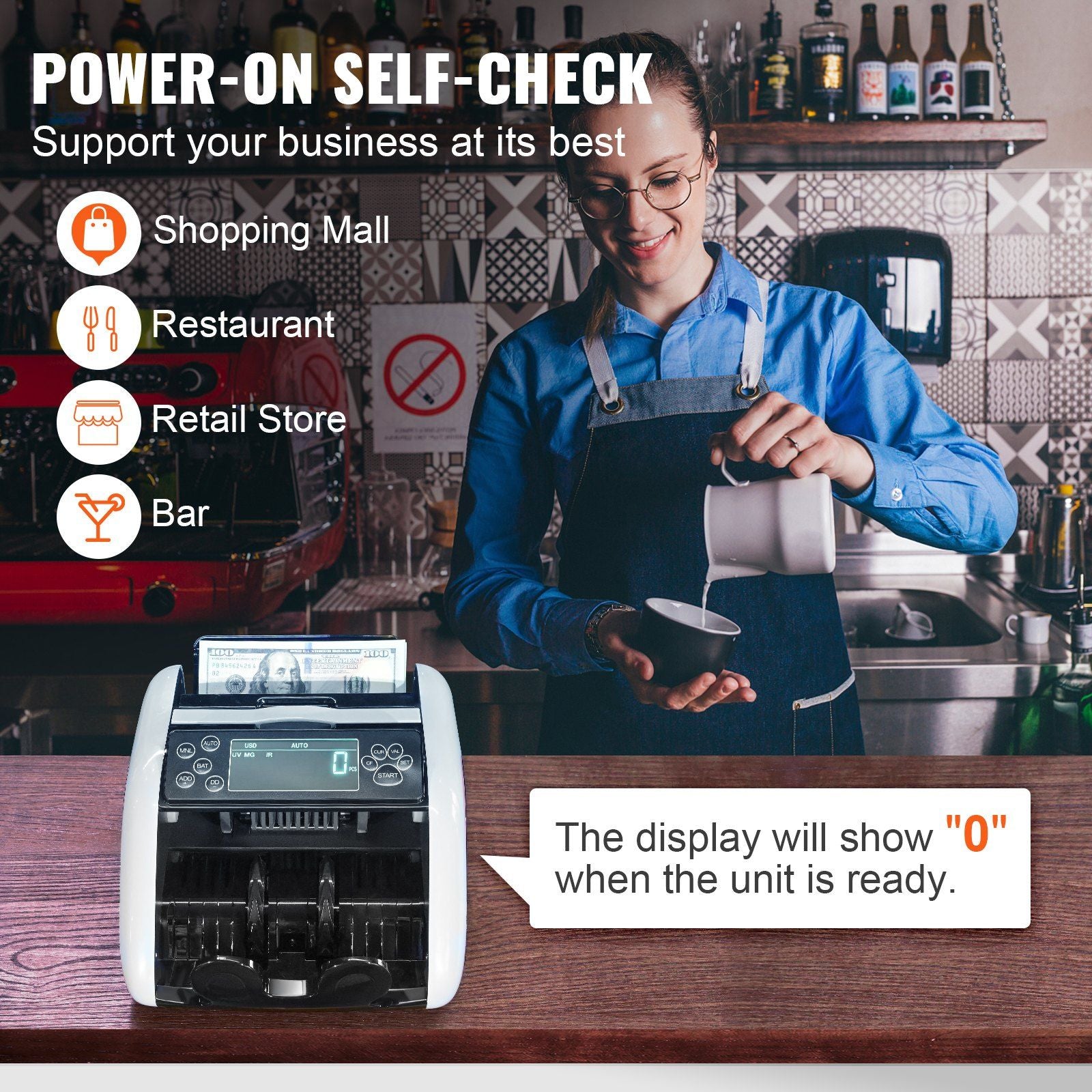 VEVOR Money Counter Machine, Bill Counter with UV, MG, IR and DD Counterfeit Detection, USD & EUR Cash Counting Machine with Large LCD & External Display for Small Business - JM Variety Store